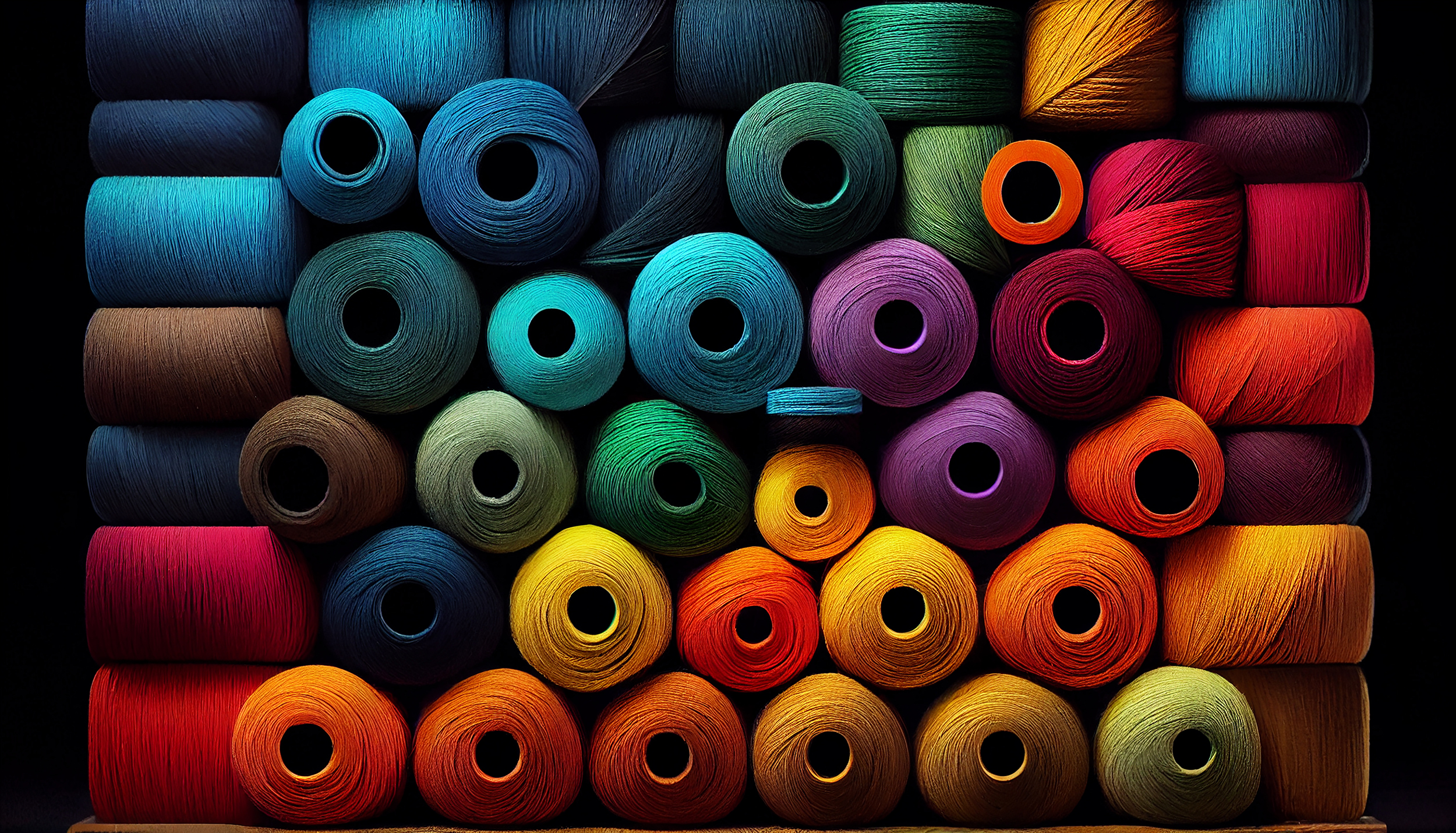 Spools of Multi Colored Thread on Textile Material generated by AI